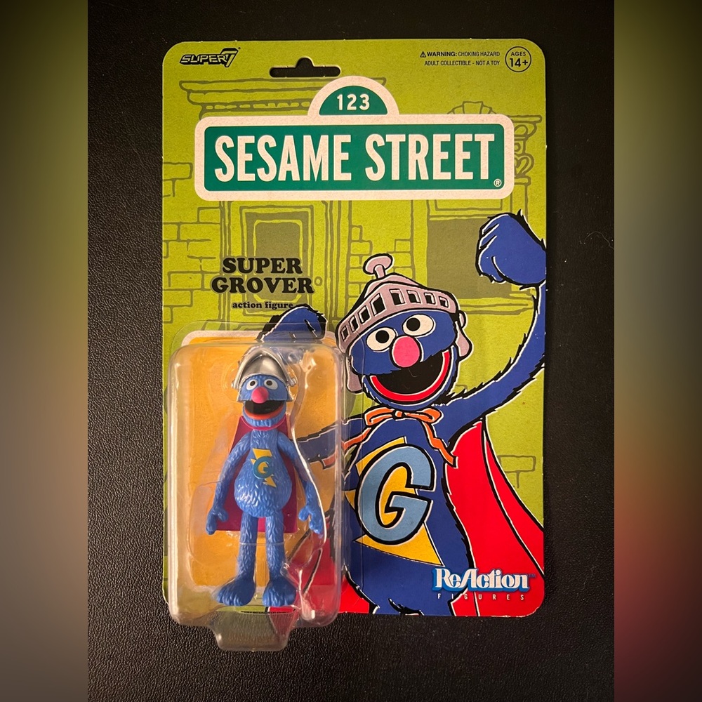 Super 7 ReAction Sesame Street Super Grover 3.75 Action Figure New in Package
